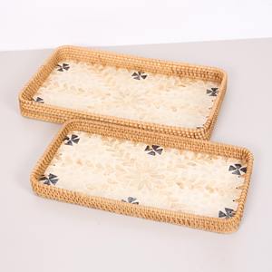 Mosaico MOP bandeja ratán madre de perla incrustaciones bandejas plato hecho a mano para tablescape estilo - Product Image 5