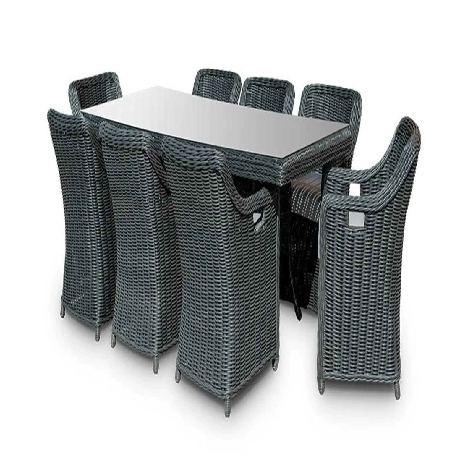 Set makan luar ruangan 9 potong dengan atasan kaca dan kaki yang dapat diatur dan kursi anyam (hitam) menyediakan tempat berkumpul Ideal untuk Anda