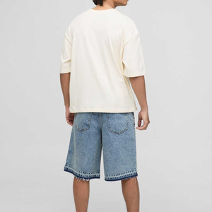 Custom <b>Men's</b> Baggy Denim Shorts <b>Ripped</b> Distressed <b>Jean</b> Jorts with Embroidery Straight Style Light Wash & Casual for Summer - Product Image 4