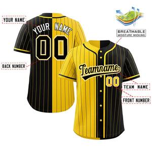 Maillot de baseball personnalisé avec logo cousu, design patchwork rayé jaune et noir, chemises de softball et de baseball avec boutons - Product Image 6