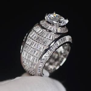 8.00Ct Hip Hop VVS Moissanite White Gold Round & Baguette Cut Pave Setting <b>Ice</b> Anniversary <b>Ring</b> Men's 925 Sterling Silver - Product Image 3