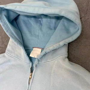 Venta al por mayor azul cielo cremallera Up Sun Fade ácido lavado sudaderas con capucha Puff impresión invierno peso pesado adultos sudaderas con capucha sudaderas - Product Image 2