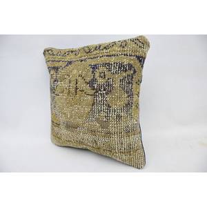 Premium Vintage Beige Kantha Patchwork Wool Pillow 14x14 Inch Luxury <b>Bedding</b> Woven <b>Fluffy</b> Square Design Eco Friendly Non-Slip - Product Image 3