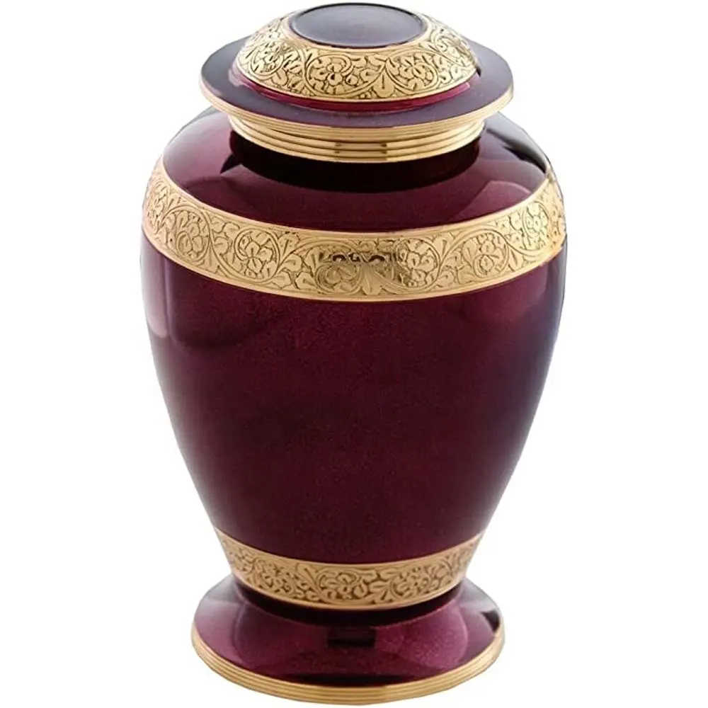 Herz Einäscherung Urnen für Asche Royal Maroon Einäscherung Urnen mit Gold Banging Design Funeral Supplies Metall Sarg Sarg