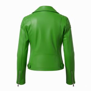 Veste de moto en cuir vert sur mesure en gros, veste de motard en cuir véritable pour femmes, style biker, veste en cuir pour femmes, approvisionnement OEM - Product Image 3
