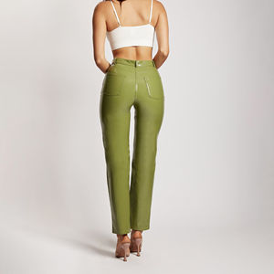 Nuevo precio al por mayor de cuero para mujer, pantalón de cuero PU para mujer, ropa de invierno, nuevo estilo, Color sólido, pantalones de cuero lisos en blanco para mujer - Product Image 6