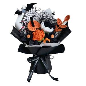 Bouquet de fleurs artificielles en coton au crochet, motif chauve-souris et araignée d'Halloween, produit fini transfrontalier, ornement durable, cadeau d'Acki - Product Image 5