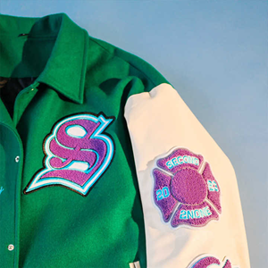 Chaqueta universitaria transpirable de talla grande para invierno, Mangas de cuero de alta calidad, chaqueta universitaria de lana de béisbol para unisex - Product Image 4