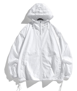 เสื้อแจ็กเก็ตกันลมกีฬาสีขาวสำหรับผู้ชายเสื้อกันฝนกลางแจ้งมีฮู้ดระบายอากาศได้สำหรับเดินทางแคมป์ปิ้งวิ่งปีนเขา - Product Image 1