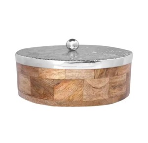 Bol Chapati en bois avec couvercle en métal Casserole design faite à la main de qualité supérieure Classique Élégant Vente en gros Roti Tortilla Box - Product Image 1