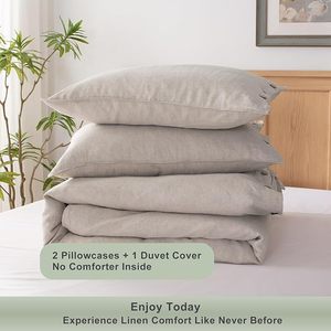 Ensemble de housse de couette 3 pièces 100% coton, style européen uni, fermeture à boutons, doux, respirant, durable, pour la maison, les mariages, les hôpitaux, les hôtels - Product Image 2