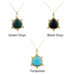 Collar con colgante de ónice verde en forma de corazón de buena calidad, diseño con cuentas, chapado en oro de 18k, joyería bohemia para mujer. - Product Image 6