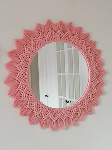 Espejo colgante de pared de macramé de Color melocotón moderno hecho a mano, tapiz de Mandala suave tejido de algodón puro, decoración decorativa de pared - Product Image 6
