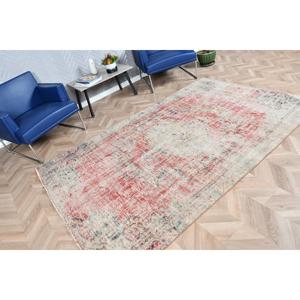 5.1x8.2 ft Large Vintage Turkish Rug, <b>Red</b> Floral <b>Wool</b> Rug - Product Image 2