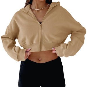 Sudadera con capucha activa y cremallera recortada para mujer con logotipo personalizado, Sudadera con capucha de manga larga, trajes deportivos de moda - Product Image 2
