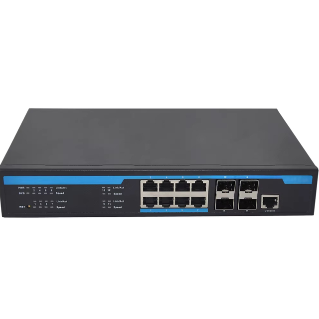 L3 Managed Gigabit Ethernet Switch 8 Port Gigabit RJ45 and 4 Port 10 Gigabit SFP+ SNMP QoS VLAN SFP Fiber Box POE FCC CE RoHS