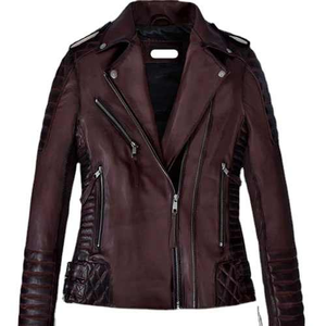 Chaquetas de cuero genuino de vino quemado de motorista para mujer de marca personalizada de la mejor calidad 2025 cuero suave de piel de oveja pura Napa - Product Image 1