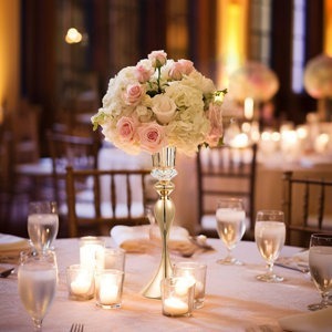 Grand vase de pièce maîtresse de mariage en or et cristal Vase trompette élégant en sablier avec accent de cristal à facettes - Product Image 4