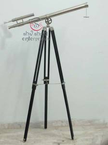 Nautical Brass Wood Polished Double Barrel Floor Standing Adjustable Tripod <b>Stand</b> Antique Imitation Collectible Camping Hiking - Product Image 5