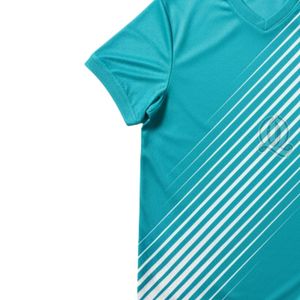 Custom Teal <b>White</b> Diagonal Stripe Floorball Jersey Polyester Quick Dry Breathable Mesh Sports <b>Shirt</b> for Team Training - Product Image 5