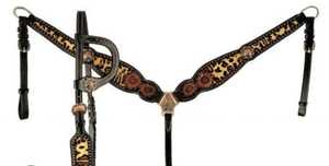 L'ensemble de clous en cuir occidental noir tournesol de haute qualité comprend des rênes de bride et de selle pour l'équitation confortable Fournisseur indien - Product Image 3