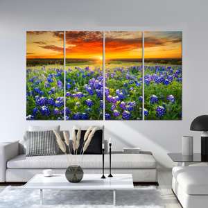 Obra de arte impresa en lienzo con paisaje de campo de Bluebonnet, decoración elegante para pared, lienzo envuelto en 4 piezas - Product Image 1