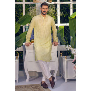 <b>Lemon</b> Drop Long <b>Dress</b> 100% Cotton Breathable Mandarin Collar Button Fly - Product Image 1