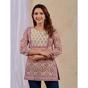 Top de Algodón Estampado Butti con Bordado Floral Pastel en Tela Popelina, Diseño Floral Moderno - Product Image 6