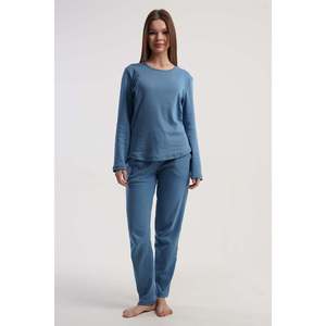 Conjunto de Pijama KADIN INTERLOK con Cuello Redondo, Manga Larga, Diseño Ovalado y Bolsillos - Azul - Azul - Product Image 1