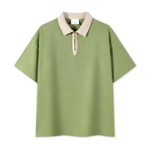 Unisex Vintage 240g Media cremallera para hombre Polo Tela transpirable Bloqueo de color Tendencia Contraste Trim Smart Casual Print - Product Image 2