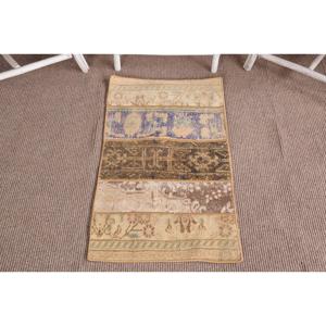 Turkish 1.8x3.1 ft Rug, Small Vintage Rug, <b>Brown</b> Blue Patchwork <b>Wool</b> Rug - Product Image 1