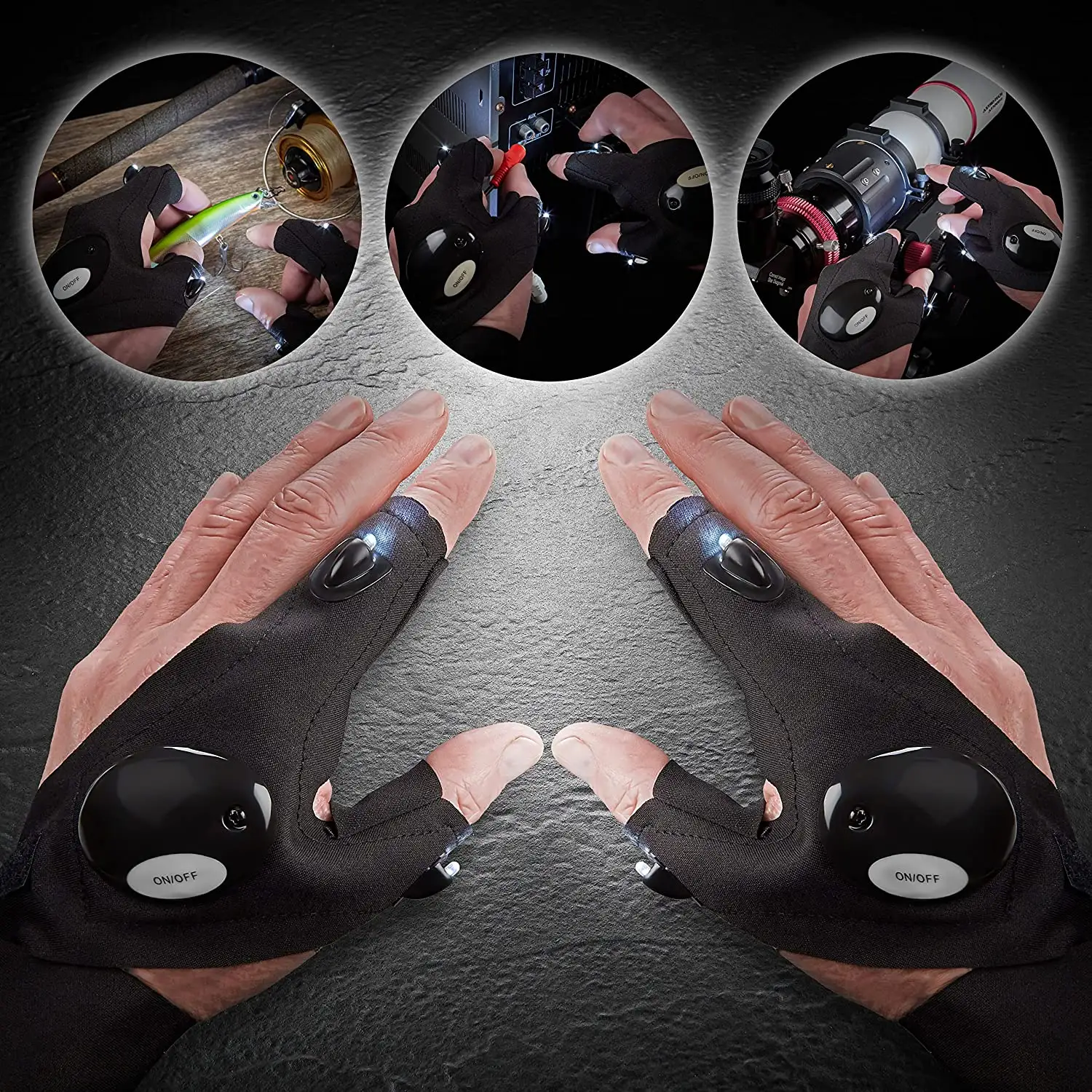 Portable Waterproof Flexible LED Flashlight Gloves Finger light Fishing Magic Strap Mechanic Repairing Work Fishing Light