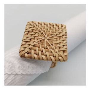Servilletero con forma cuadrada, artesanías, mesa de CENA DE Color Natural, artículo decorativo, servilletero de ratán de lujo - Product Image 1