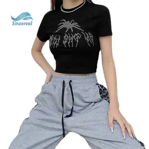 Tùy Chỉnh Chất Lượng Cao Hip-Hop Heavyweight Cotton Spider In Logo Thương Hiệu Ngắn Top Đường Phố Sexy Quần Áo Của Phụ Nữ Bé T-Shirt