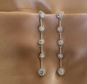 Golden and <b>Silver</b> Diamond Dangle Drop <b>Earrings</b> Fringe Tassel <b>Earrings</b> - Gold - <b>Long</b> - Product Image 1
