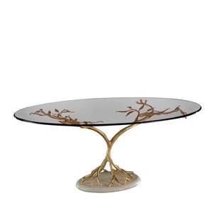 Boutique style aluminum coffee <b>table</b> with <b>flower</b> shaped base and flat glass <b>top</b> designed <b>for</b> modern homes - Product Image 5