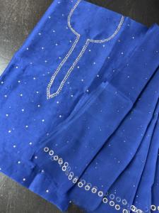 เสื้อเชิ๊ตผ้าไหมแท้หรูหราพร้อมการทำงาน mukesh และผ้าชีฟอง dupatta ยาวถึงเข่าแบบทางการผ้ายืดเอวแข็ง - Product Image 3