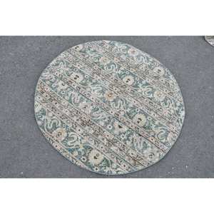 Clásico verde Beige 4,1X4,1 pies de lana respetuoso con el medio ambiente tradicional pila media turco comedor alfombra ovalada alfombra de retazos - Product Image 4