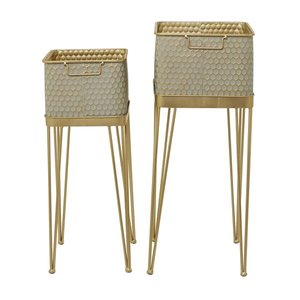 Juego de 2 Macetas Metálicas de Diseño Elegante, Estilo Lujoso, de Hierro, Personalizadas para Sala de Estar, Piezas Elegantes, Macetas de Piso, Venta al por Mayor - Product Image 1