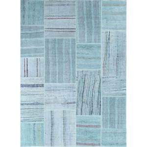 Tapis en laine noué à la main bleu Provenance, grand format, design patchwork Pae-3544, pour usage domestique, salon, couloir et chambre d'adolescents - Product Image 1