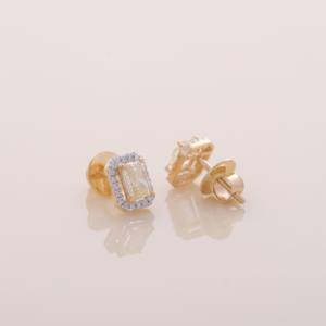 Boucles d'oreilles clous en argent sterling 925 massif avec halo de diamants jaunes taille radiant 0,64 carat - Product Image 4