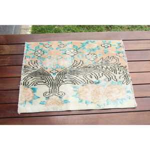 พรมวินเทจตุรกีขนาดเล็ก 1.7x2.5 ฟุต สีน้ำเงินน้ำตาล พรมขนสัตว์เปอร์เซีย - Product Image 3