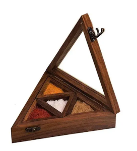 Boîte à sel et poivre en bois avec cuillères en métal doré Pots à épices de cuisine de forme ronde à des prix attractifs - Product Image 2