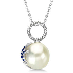 Pendentif en or blanc 14 carats avec perle d'eau douce et étoile de mer ornée de saphir 0,25 ct - Product Image 2