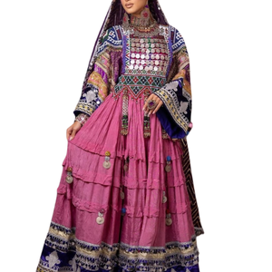 Traditionnel multicolore Kuchi pakistanais robe de soirée de mariage fermeture éclair dentelle décoration haut de gamme Vintage ethnique haut bouton lavable - Product Image 3