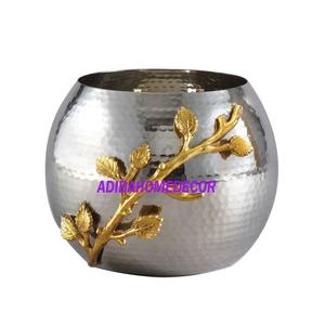 Bol en métal artisanal classique avec support en métal doré, nouveau design, forme ronde, bol de service pour la nourriture lors des fêtes, travail fantaisie argenté - Product Image 6