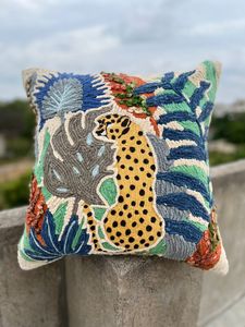 Christmas 100% Organic Cotton Decorative Handcrafted Leopard Animal Embroidered <b>Cushion</b> At Best Price Pillow Cover - Product Image 2