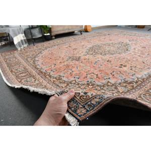 Alfombra de lana turca Vintage 9,5X12,4 pies Rosa Marrón Patchwork Diseño Técnica de tejido plano para decoraciones de sala de estar Látex - Product Image 5