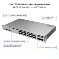Switch Cisco Catalyst C9200L-24P-4X-A de 24 Puertos Gigabit PoE+ 370W 4x10G SFP+ 8 Unidades Apilables, Switch de Red Empresarial de Capa 3