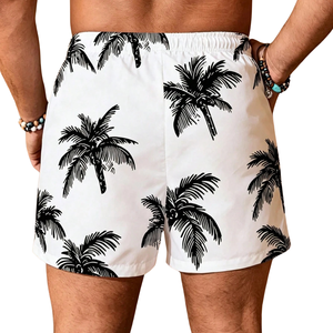 <b>Mens</b> Tropical Palm Print Breathable Fast Dry 100% Polyester Swim Shorts Waist Drawstring Casual Summer Swimming <b>Trunks</b> Two - Product Image 2